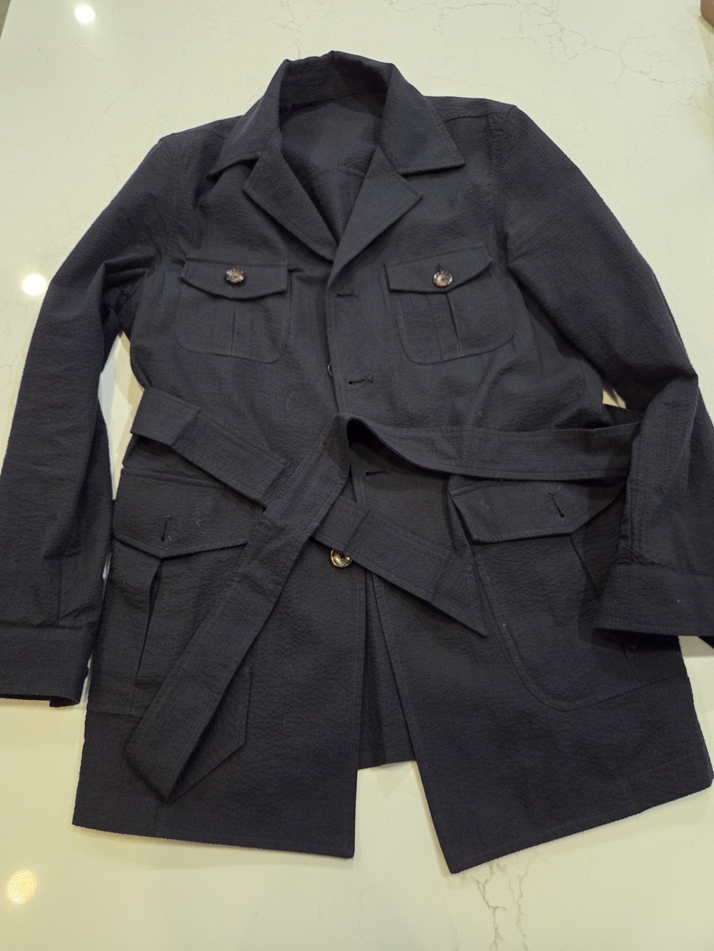 Spier & Mackay Men's Navy Seersucker Safari Jacket - Size 38 (Medium)
